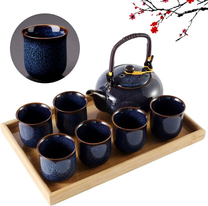 Japanese Porcelain Tea Set w/ 1 Teapot - 6 Tea Cups - 1 Tea Tray - 1 Stainless Infuser