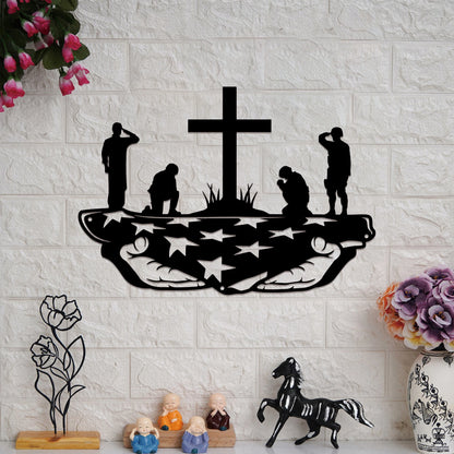 1pc Metal Kneeling Soldier Silhouette Wall Art