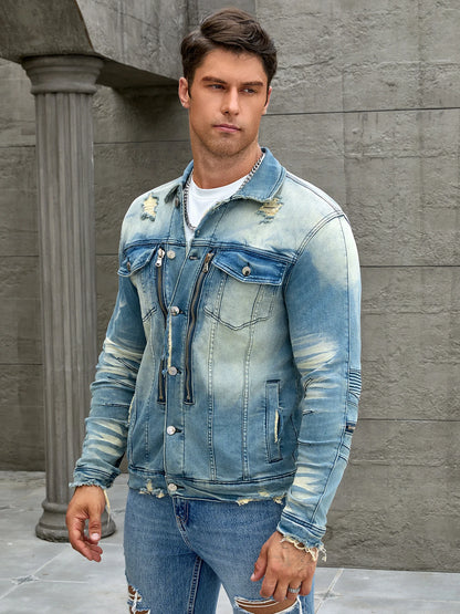 Men's distressed denim jacket