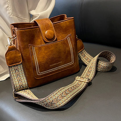 PU Leather Crossbody Handbag W/ Wide Strap