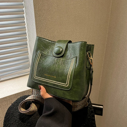 PU Leather Crossbody Handbag W/ Wide Strap