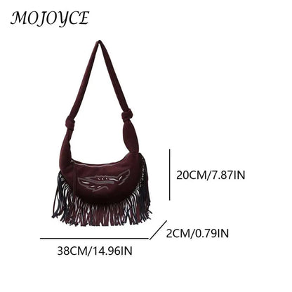 Suede Shoulder Bag W/ Tassels - Large Capacity