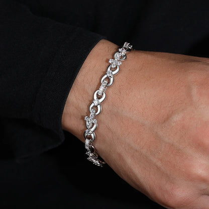NEW STYLE S925 Silver Iced Out Cross Infinity Bracelet With Baguette Link For Women/Men