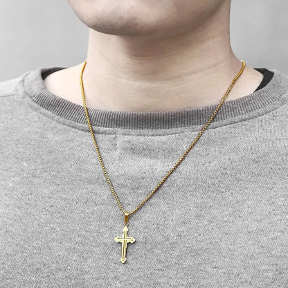 Stainless Steel Cross Pendant Necklace for Men -  Gold/Silver tone