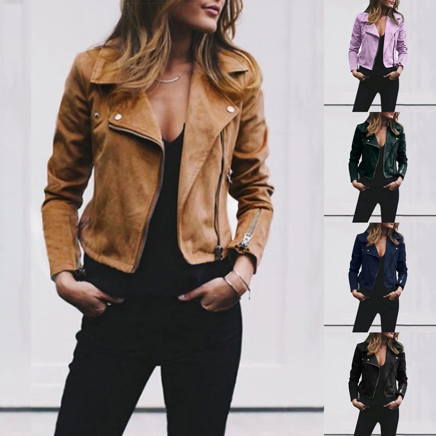 Faux Suede Leather Biker Jacket