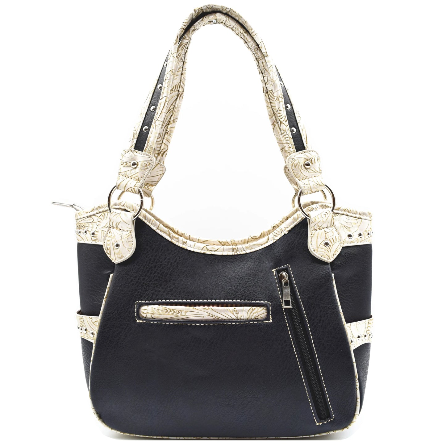Western Style Tooled Leather Purse and Wallet W/ Rhinestone Cross and Studded Laser Cut Wings