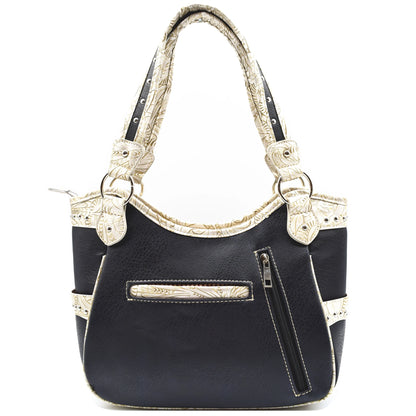 Western Style Tooled Leather Purse and Wallet W/ Rhinestone Cross and Studded Laser Cut Wings