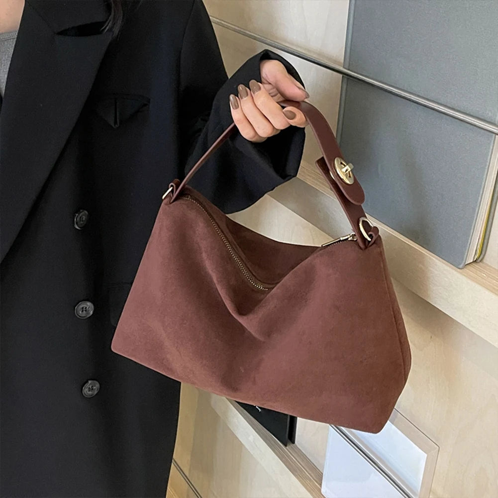 Soft Matte Suede Leather Crossbody Handbag w/ Adjustable Strap