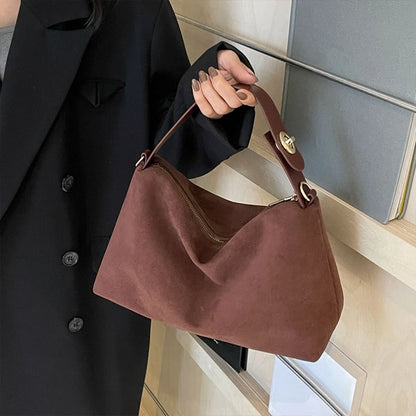 Soft Matte Suede Leather Crossbody Handbag w/ Adjustable Strap