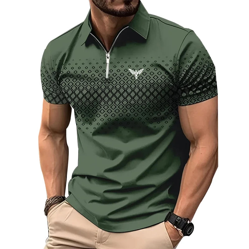 Men Summer Zippered Sport Polo