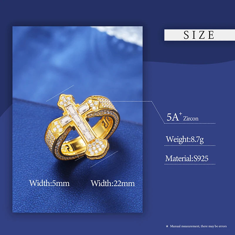 925 Sterling Silver Cross Baguette Moissanite Ring for Women/Men