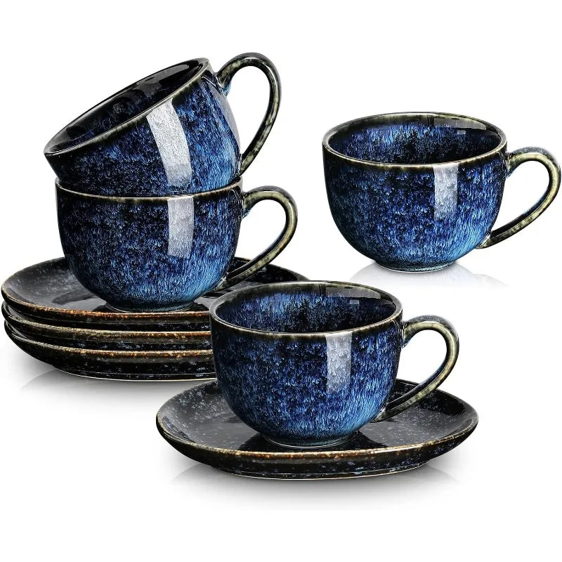 Set of 4 - 6.5 oz Cappuccino Cups with Saucers