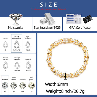 NEW STYLE S925 Silver Iced Out Cross Infinity Bracelet With Baguette Link For Women/Men
