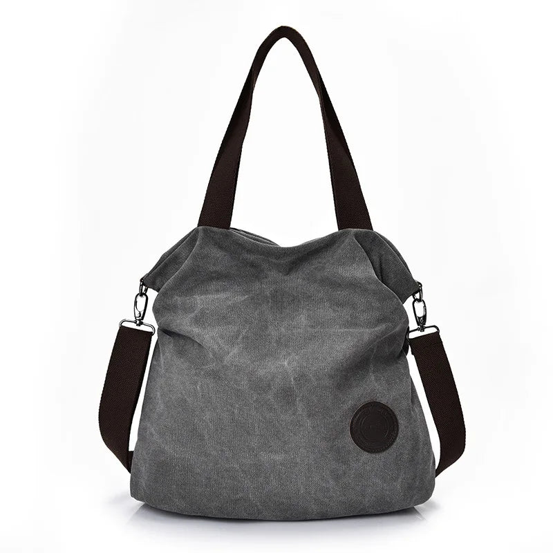 Large Capacity Canvas Handbag with Single Shoulder Strap