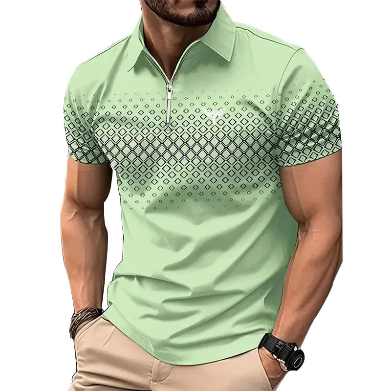 Men Summer Zippered Sport Polo