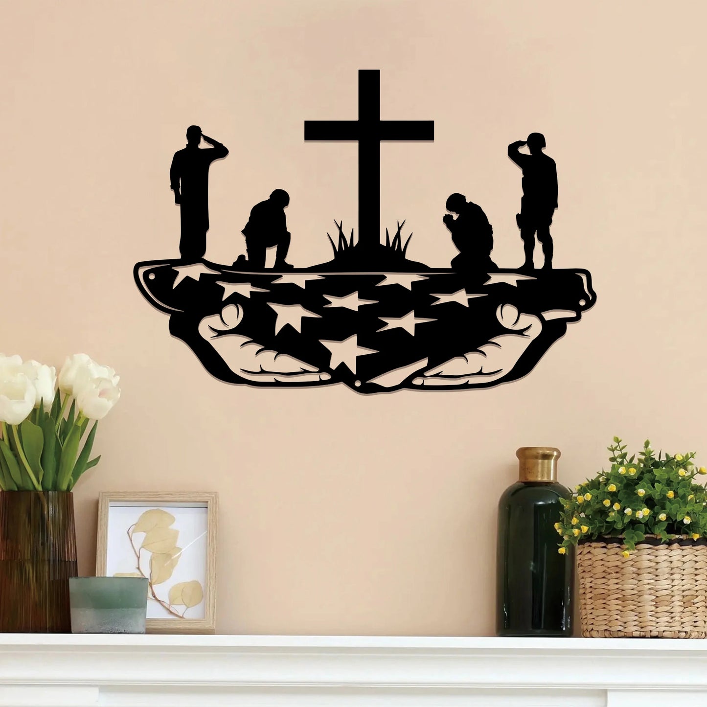 1pc Metal Kneeling Soldier Silhouette Wall Art