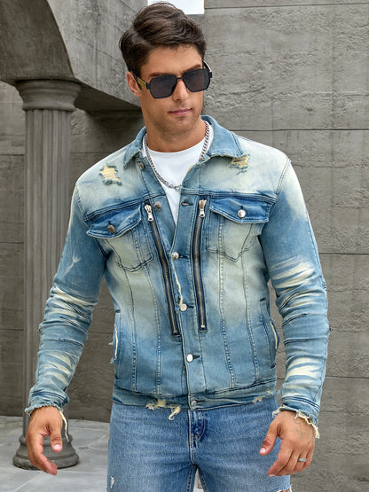 Men's distressed denim jacket