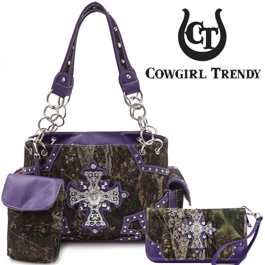 Camouflage Purse and Matching Wallet Set with Rhinestone Cross