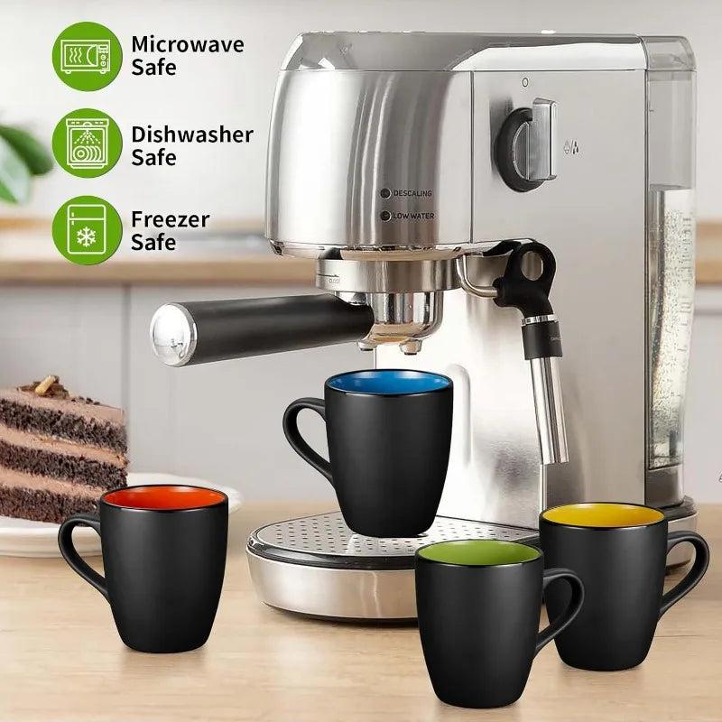 Set of 6 - 12 Ounce Porcelain Coffee Mugs