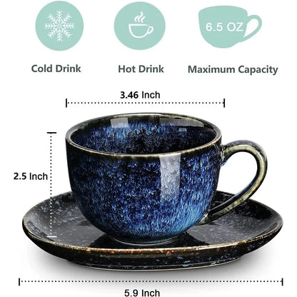 Set of 4 - 6.5 oz Cappuccino Cups with Saucers
