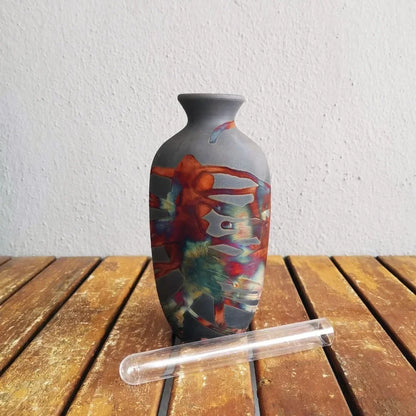 7 inch Raku Ceramic Pottery Vase - Carbon Half Copper