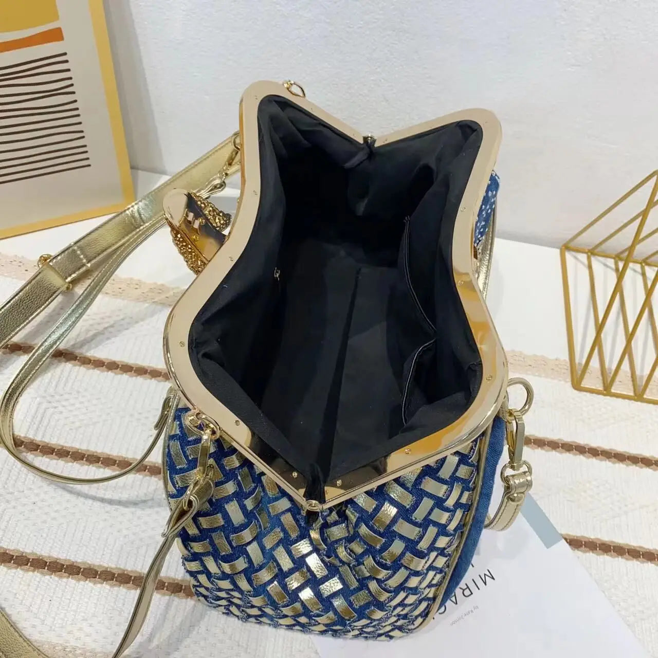 Diamond Denim Handbag W/ Rhinestone Accents