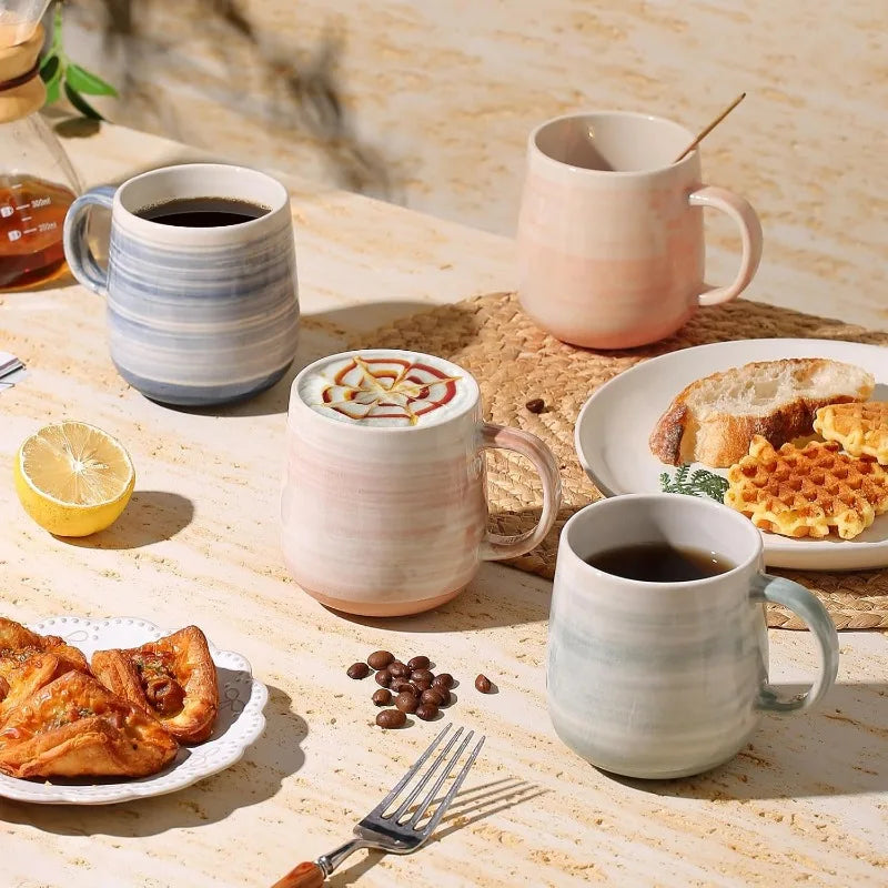 Set of 4 - 12 oz Ceramic Coffee Cups w/ Large Handles