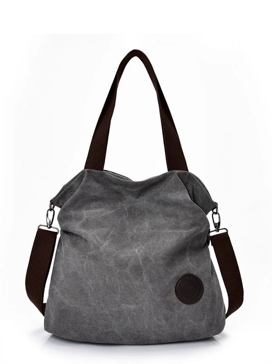 Large Capacity Canvas Handbag with Single Shoulder Strap