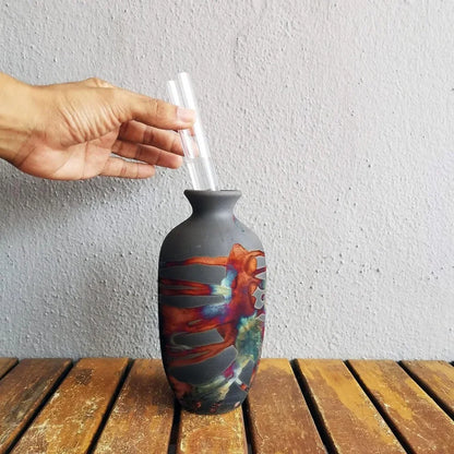 7 inch Raku Ceramic Pottery Vase - Carbon Half Copper