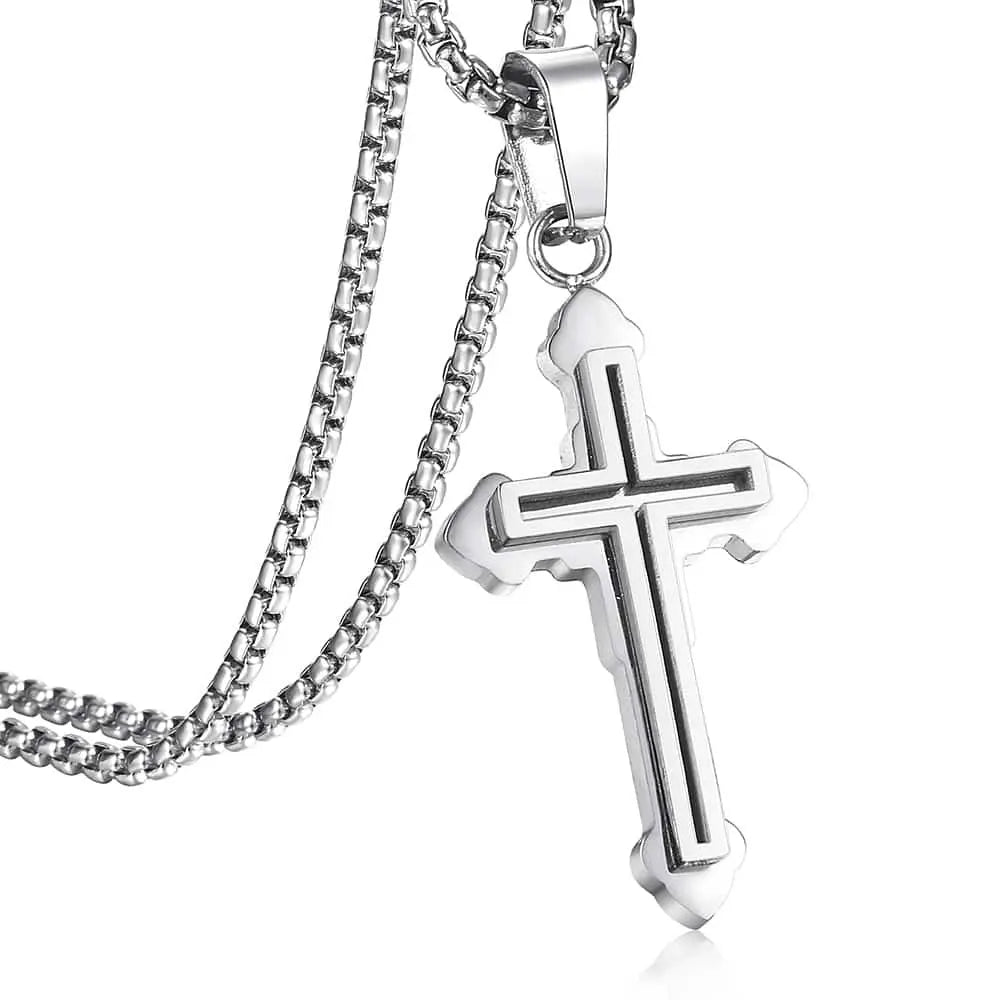 Stainless Steel Cross Pendant Necklace for Men -  Gold/Silver tone