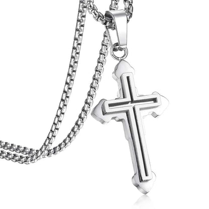 Stainless Steel Cross Pendant Necklace for Men -  Gold/Silver tone