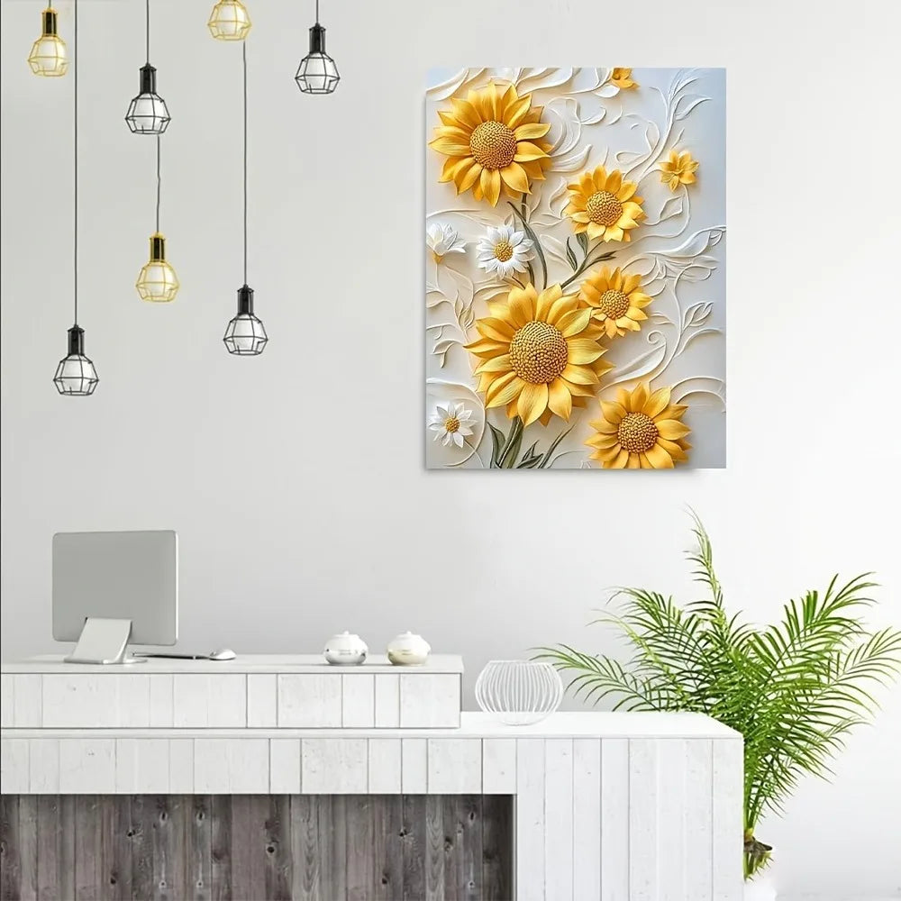 3D sunflower canvas art with wood frame