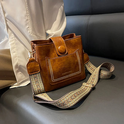 PU Leather Crossbody Handbag W/ Wide Strap