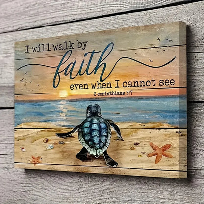 1PC Wood Framed Canvas of Turtle Painting With Scripture