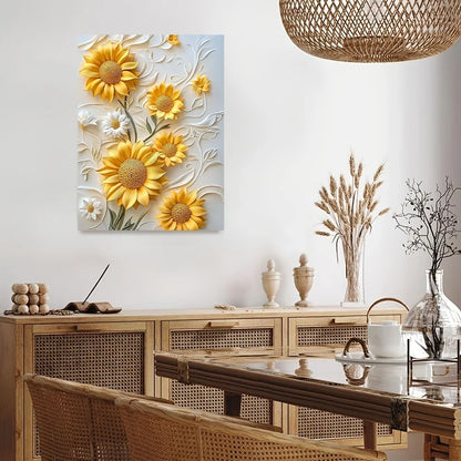 3D sunflower canvas art with wood frame