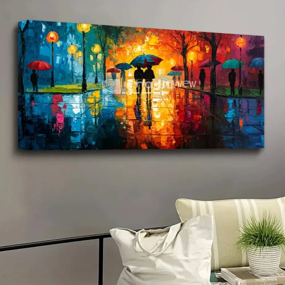 City Street Scape Canvas Wall Art - 1.5 inch thick Solid Pine Wood Frame