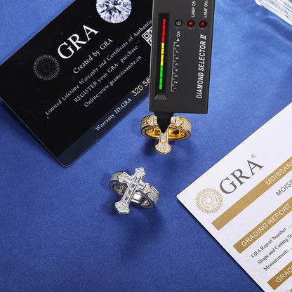 925 Sterling Silver Cross Baguette Moissanite Ring for Women/Men