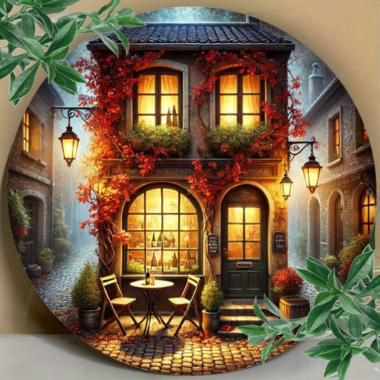 Cozy alley Scene Metal Wall Art - HD 2D - 7.8inch