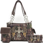 Camouflage W/ Rhinestone Cross Wings Purse W/ Matching Wallet Set