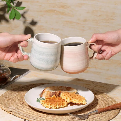 Set of 4 - 12 oz Ceramic Coffee Cups w/ Large Handles