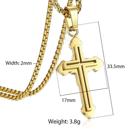 Stainless Steel Cross Pendant Necklace for Men -  Gold/Silver tone