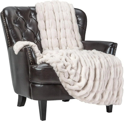Premium Luxuriously soft, Faux Fur Throw/Blanket - 50" x 65\u201d - Off White