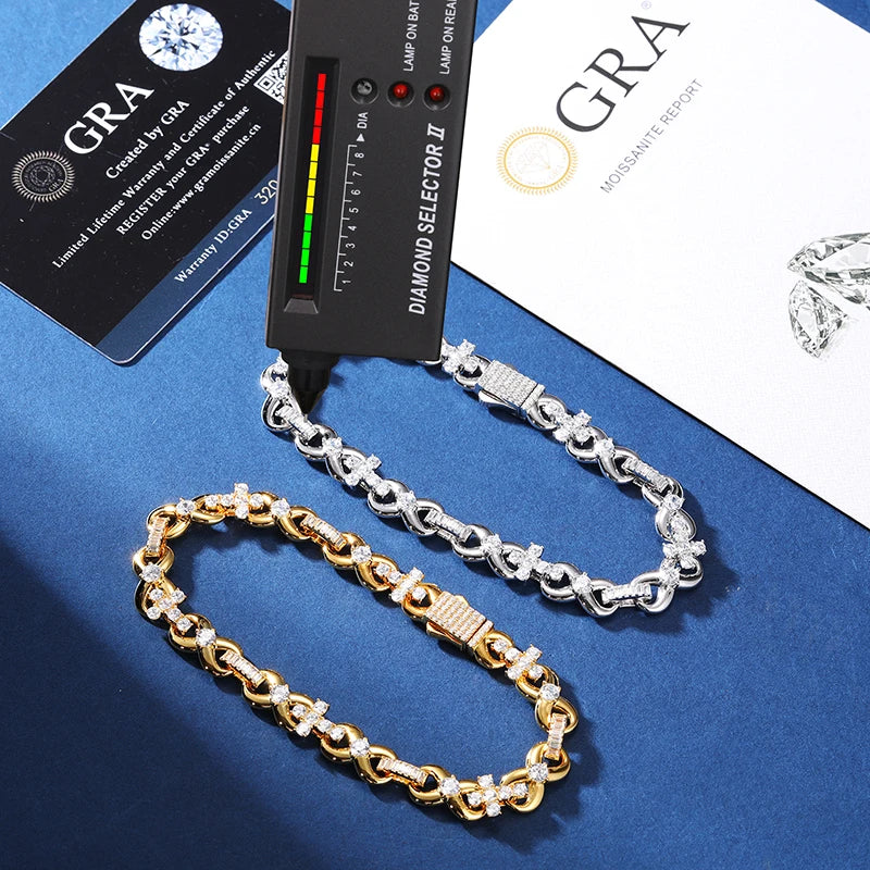 NEW STYLE S925 Silver Iced Out Cross Infinity Bracelet With Baguette Link For Women/Men