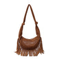 Suede Shoulder Bag W/ Tassels - Large Capacity