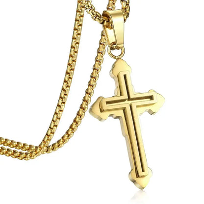 Stainless Steel Cross Pendant Necklace for Men -  Gold/Silver tone