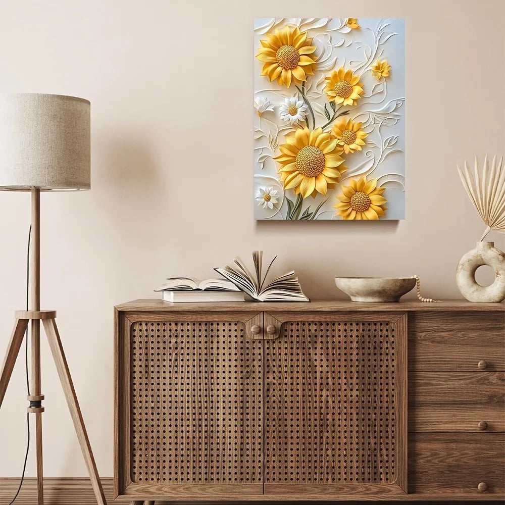 3D sunflower canvas art with wood frame