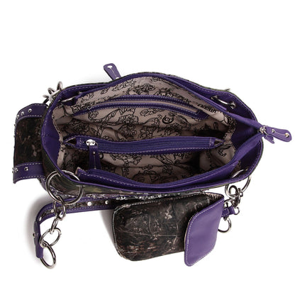 Camouflage W/ Rhinestone Cross Wings Purse W/ Matching Wallet Set