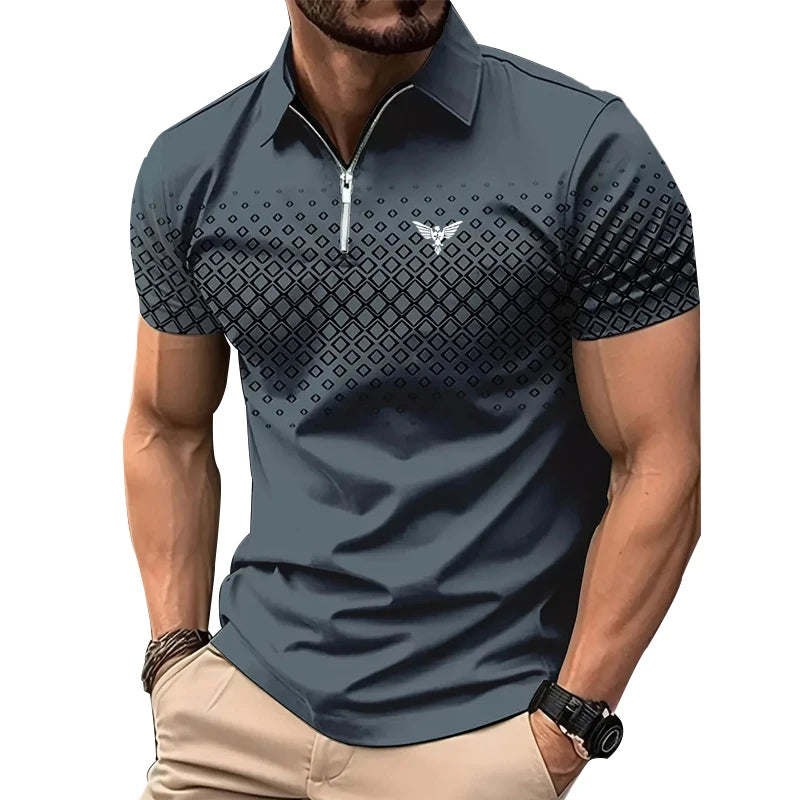 Men Summer Zippered Sport Polo