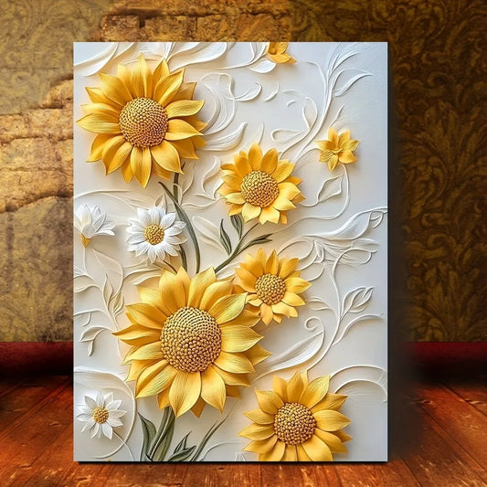 3D sunflower canvas art with wood frame