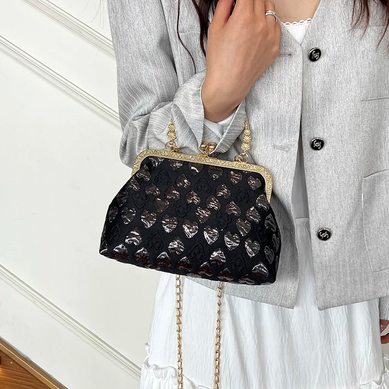 Evening Clutch/Purse W/ Heart Pattern and Chain Strap